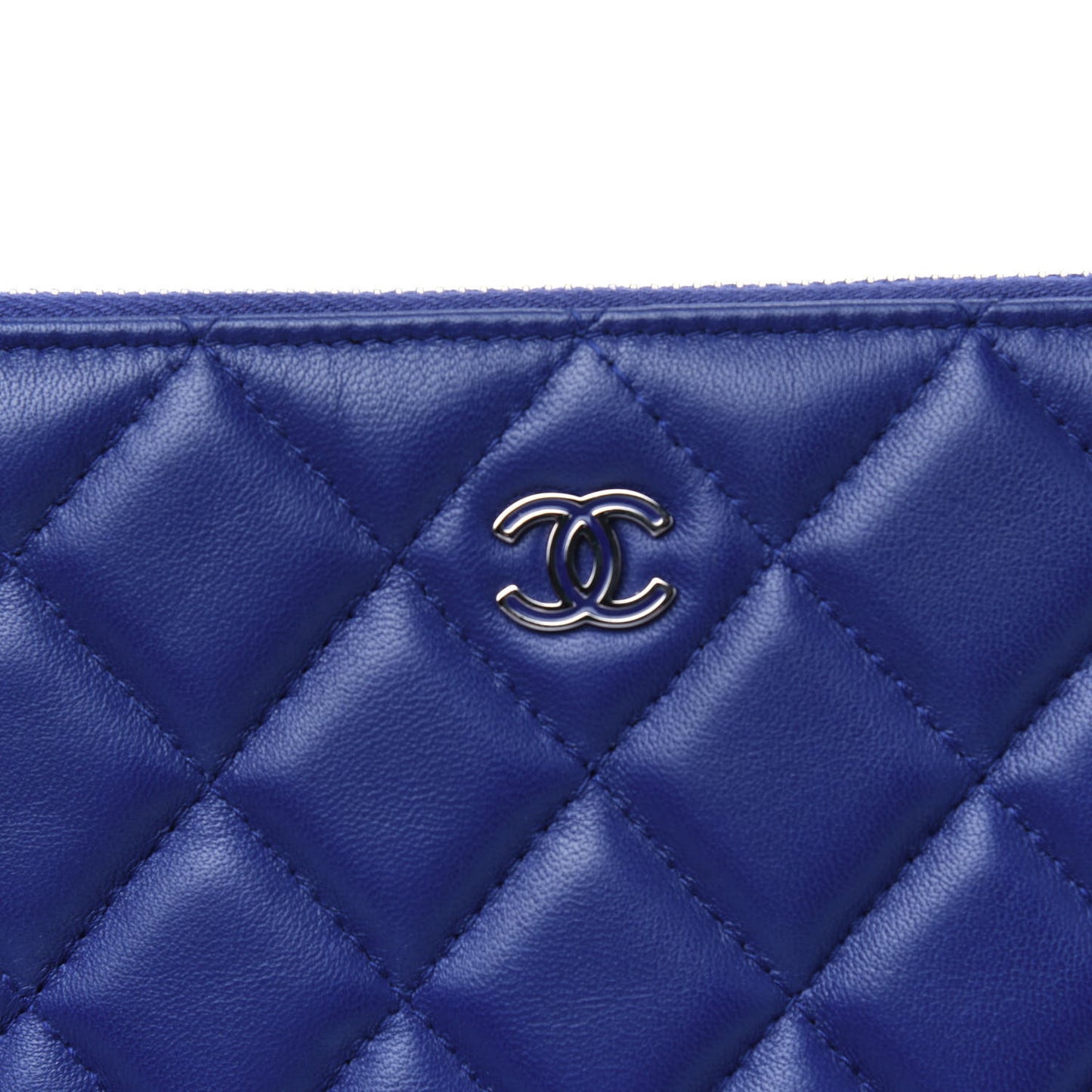 Lambskin Quilted Large Cosmetic Case Blue