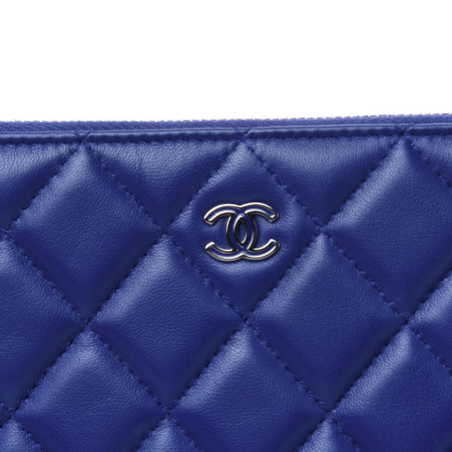 Chanel Lambskin Quilted Large Cosmetic Case Blue 12 of 13