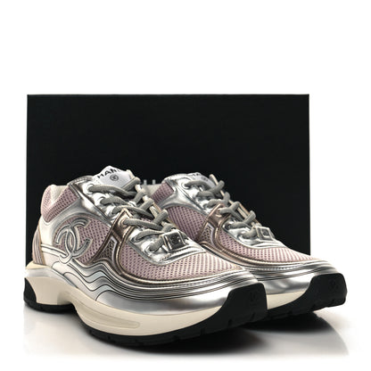 Chanel Fabric Laminated Calfskin Stretch CC Womens Sneakers 41 White Silver 9 of 9