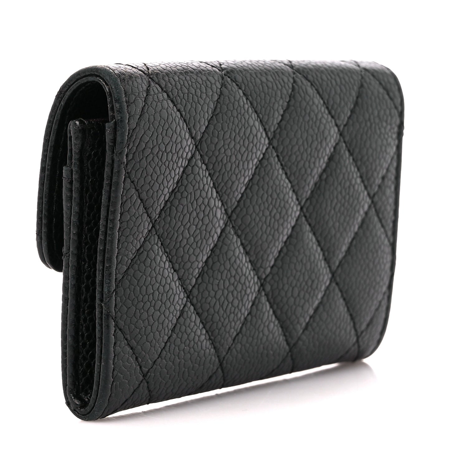 Caviar Quilted Flap Card Holder Black