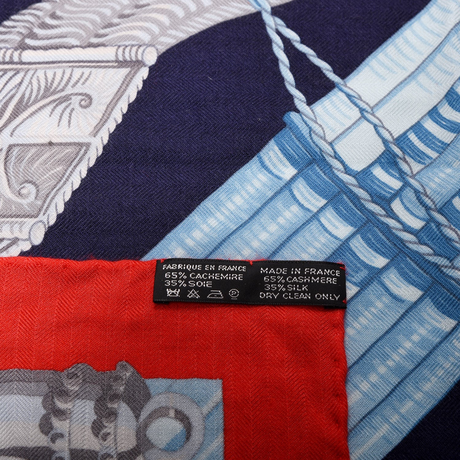 Hermes Cashmere Silk Ceintures Et Liens Shawl 140 Rouge Marine Bleu 3 of 4