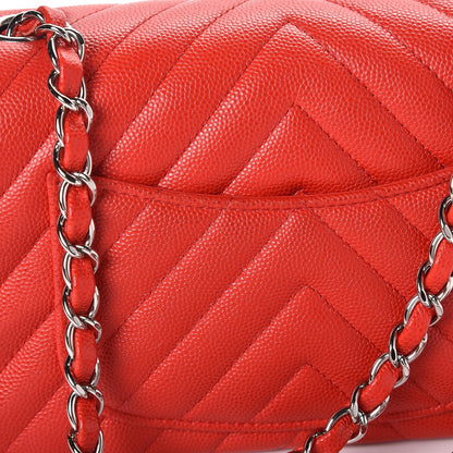 Chanel Caviar Chevron Quilted Mini Rectangular Flap Red 8 of 12