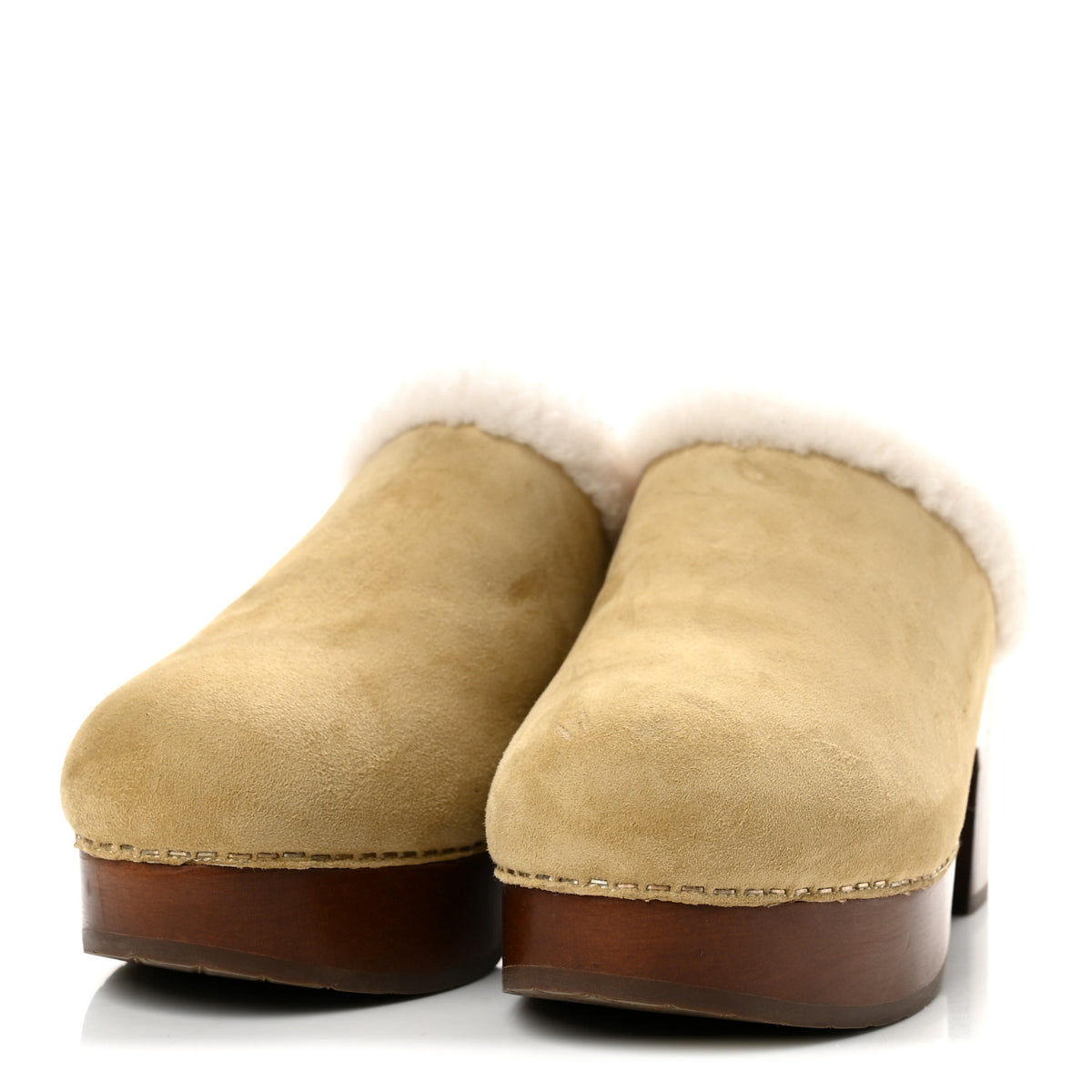 Suede Shearling CC Clogs 40 Beige