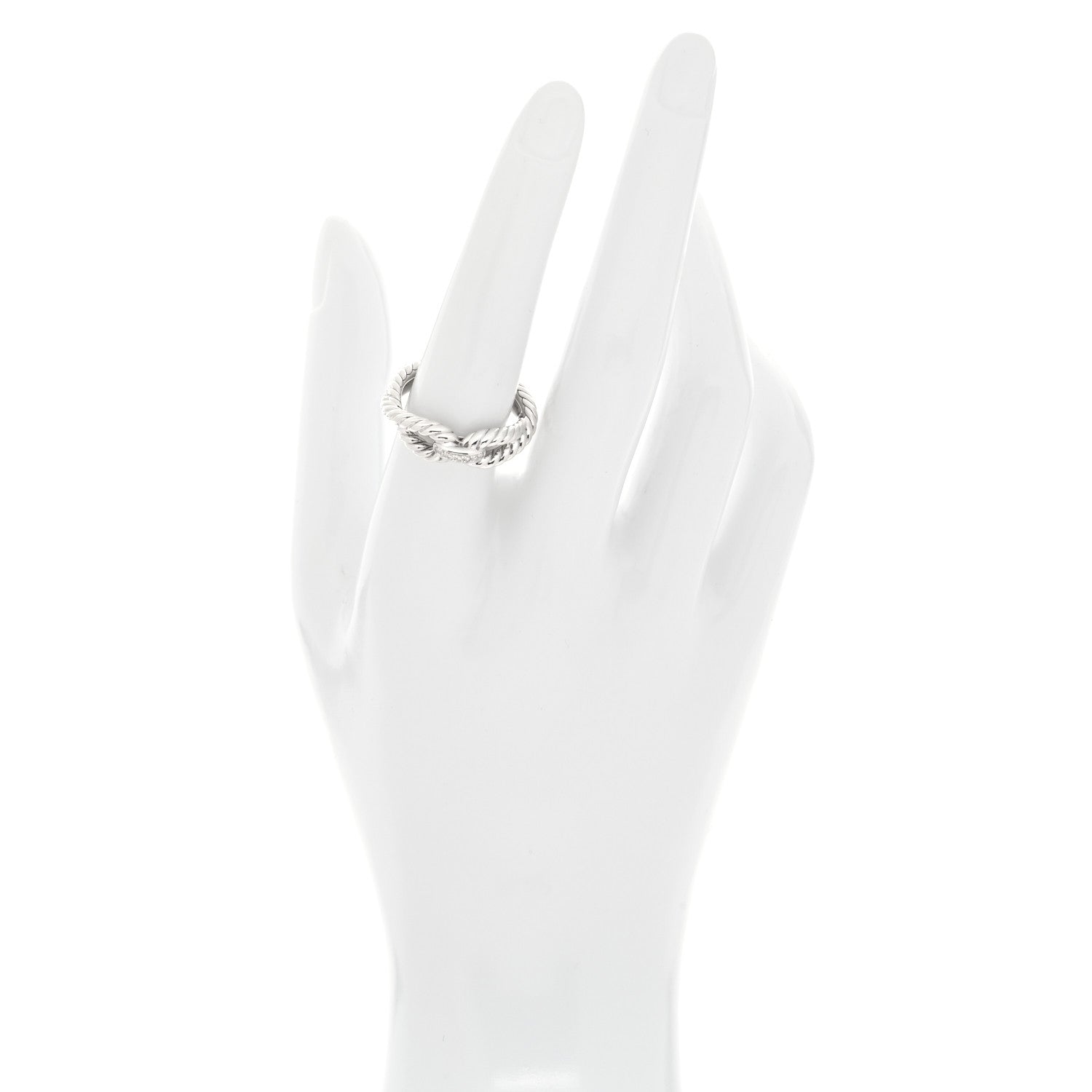 David Yurman Sterling Silver Diamond Cable Loop Band Ring 56 7.5 2 of 5