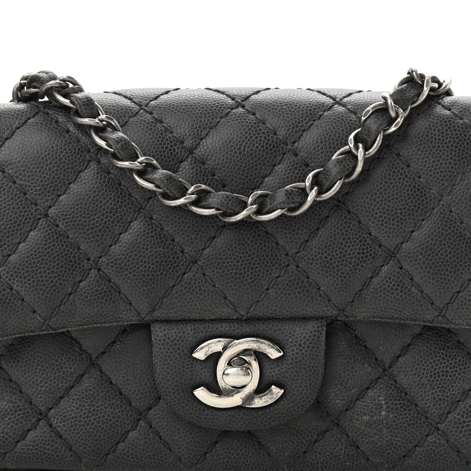 Chanel Washed Caviar Quilted Mini Rectangular Flap Charcoal 9 of 12