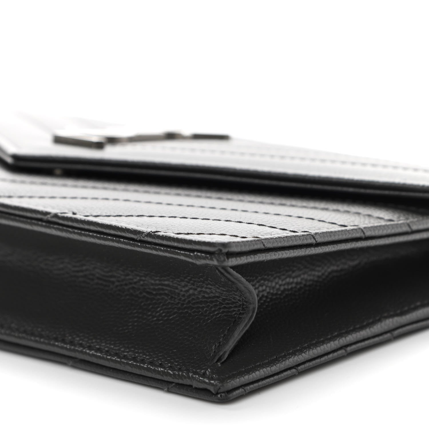 Saint Laurent Grain De Poudre Matelasse Chevron Monogram Envelope Chain Wallet Dark Smog 10 of 11
