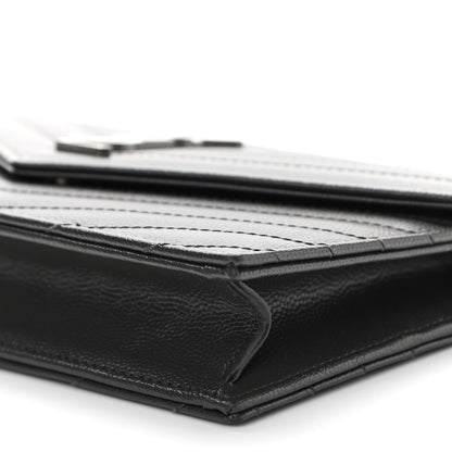 Saint Laurent Grain De Poudre Matelasse Chevron Monogram Envelope Chain Wallet Dark Smog 10 of 11