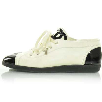 Chanel Leather Patent Cap Toe CC Sneakers 42 2 of 8