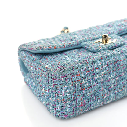 Chanel Tweed Quilted Mini Rectangular Flap Turquoise Purple White Red 8 of 9