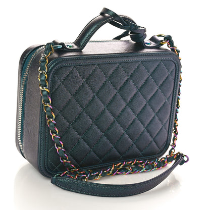 Chanel Iridescent Caviar Quilted Medium CC Filigree Vanity Case Dark Turquoise 3 of 13