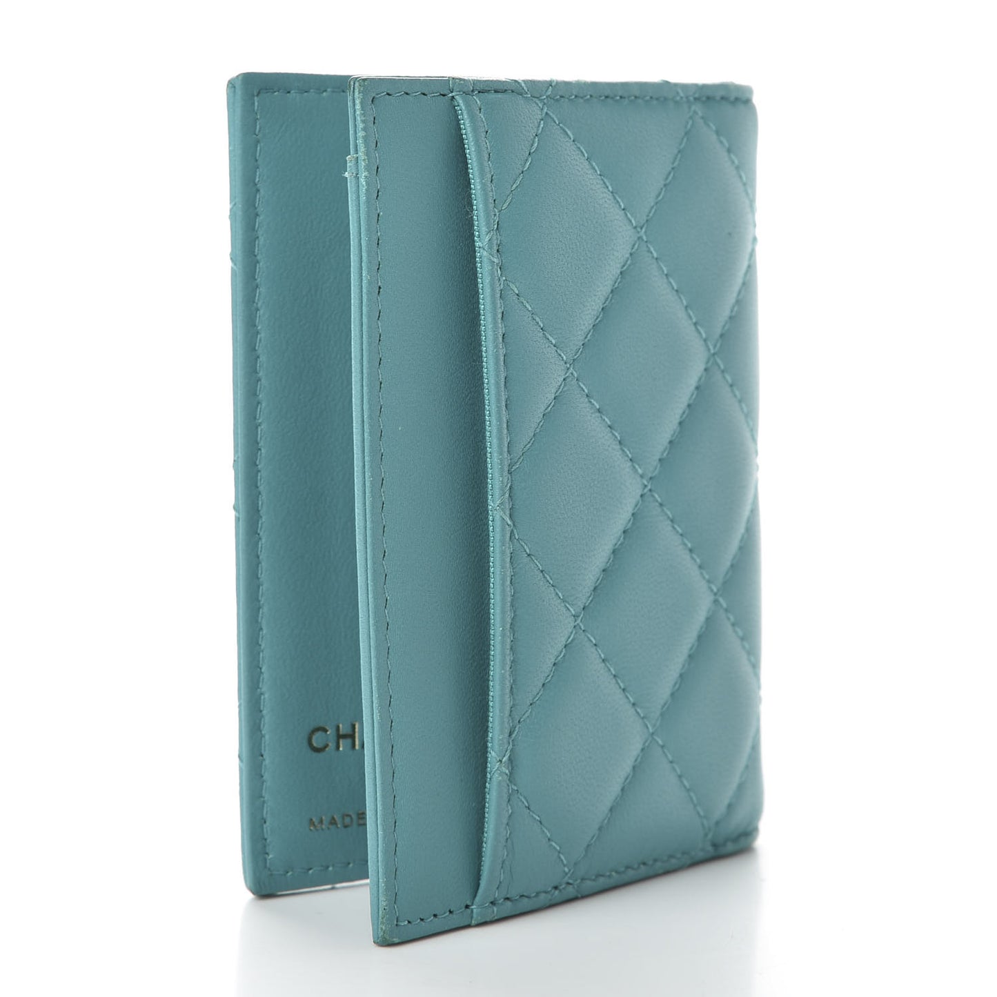 Lambskin Quilted Card Holder Wallet Turquoise
