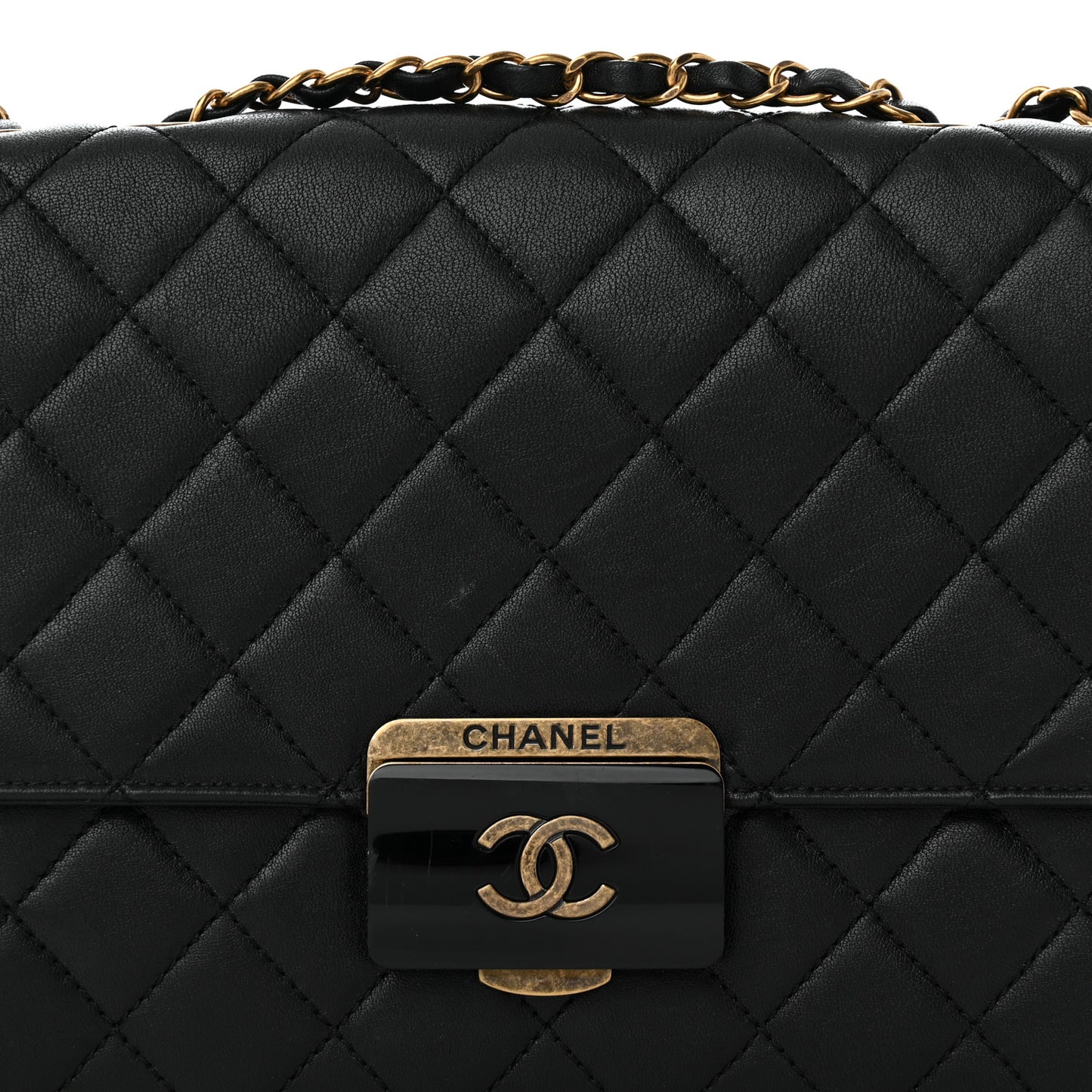 Sheepskin Quilted Large Beauty Lock Flap Black