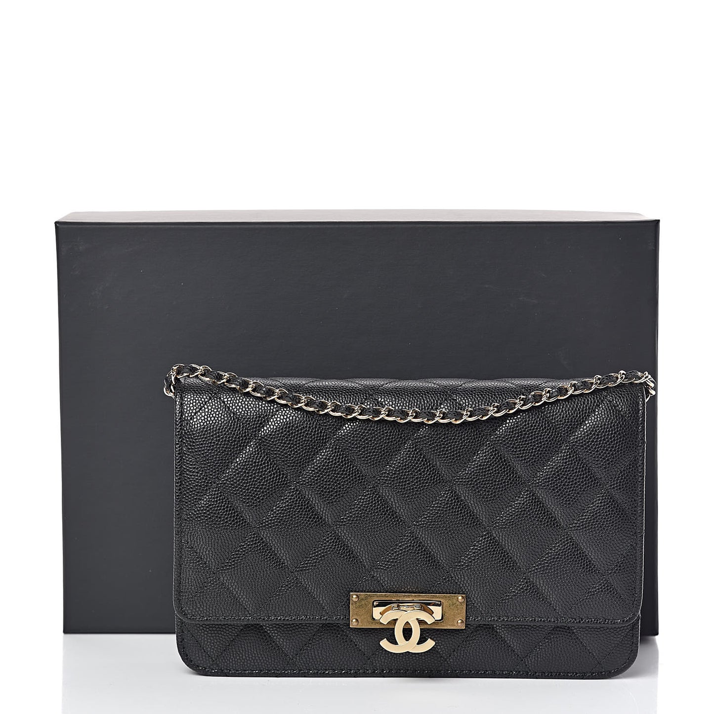 Caviar Quilted Golden Class Wallet On Chain WOC Black