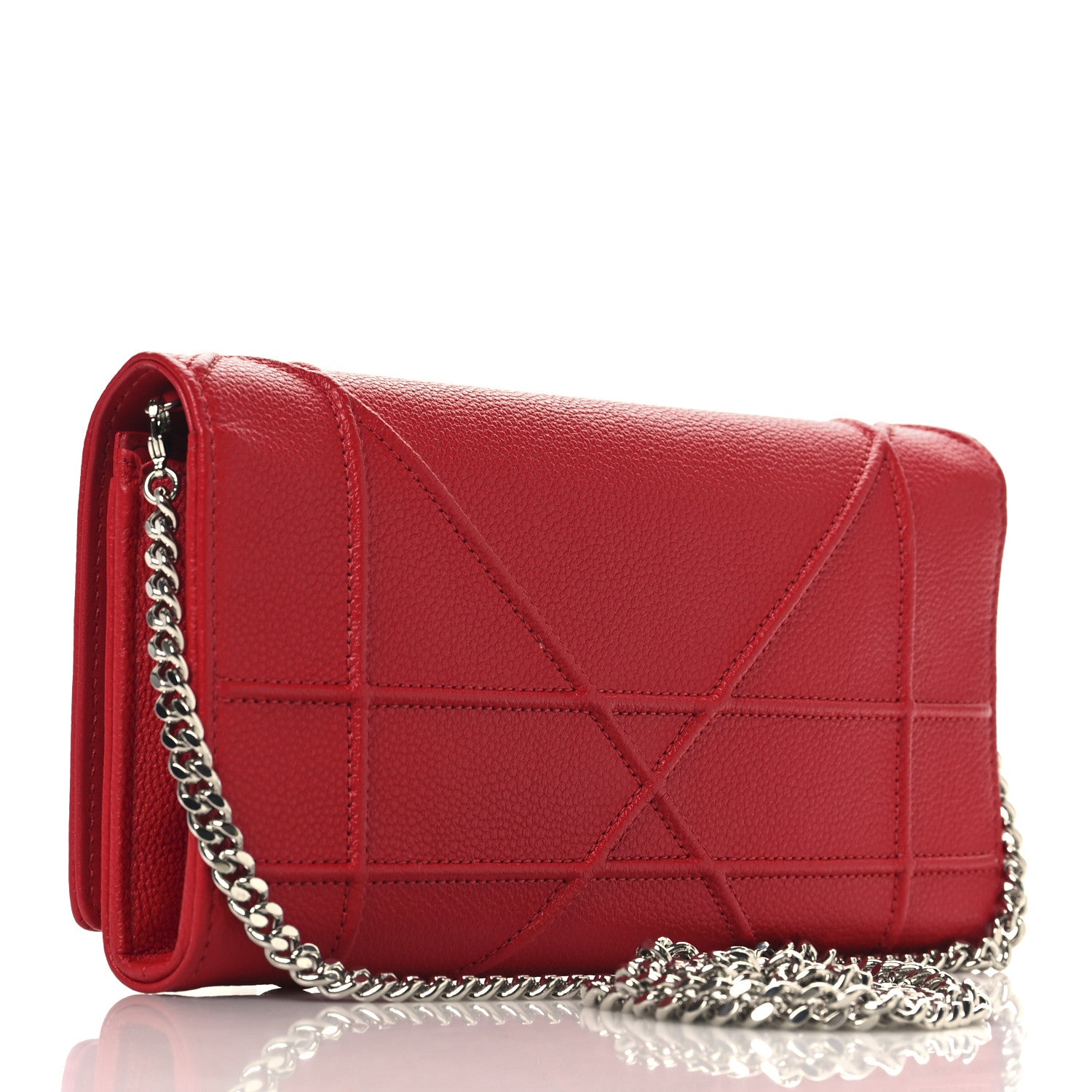 Christian Dior Grained Calfskin Diorama Croisiere Chain Wallet Red 2 of 10