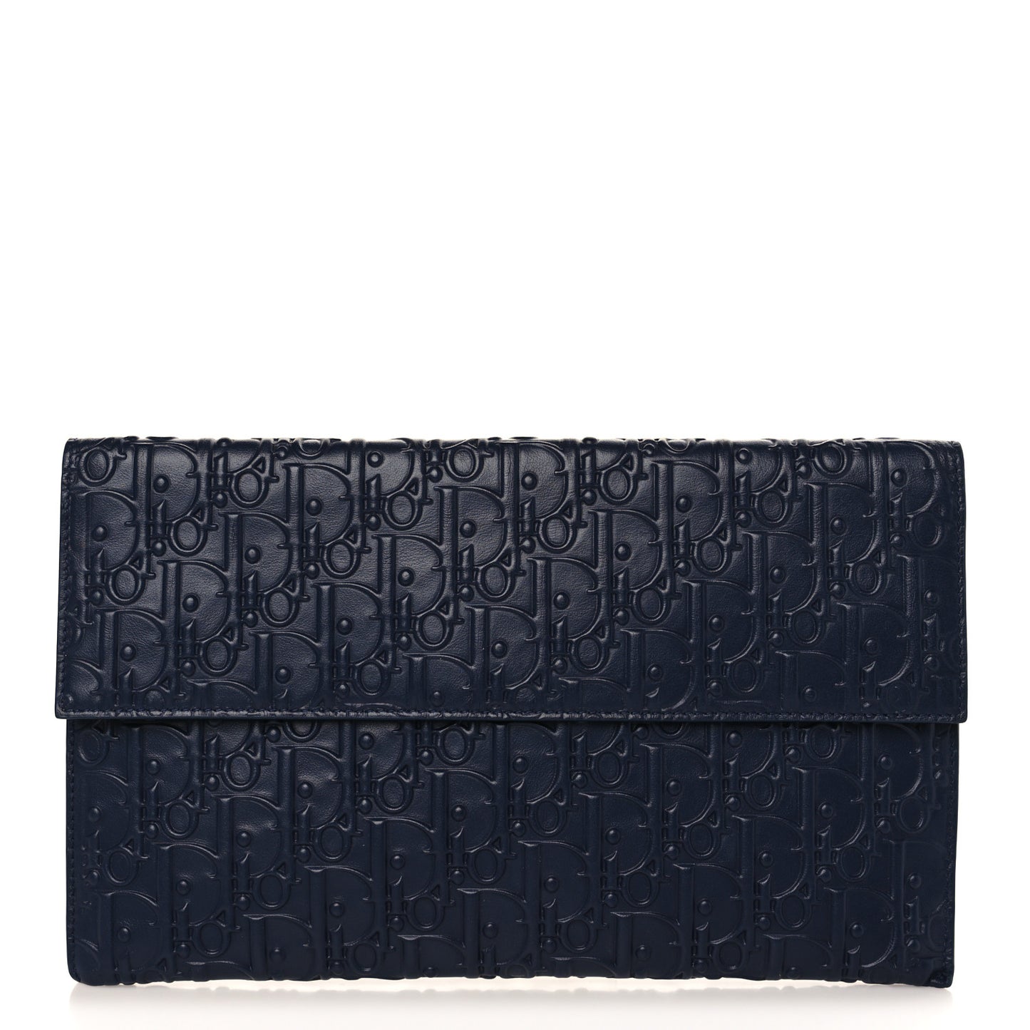 Calfskin Embossed Oblique Clutch Navy
