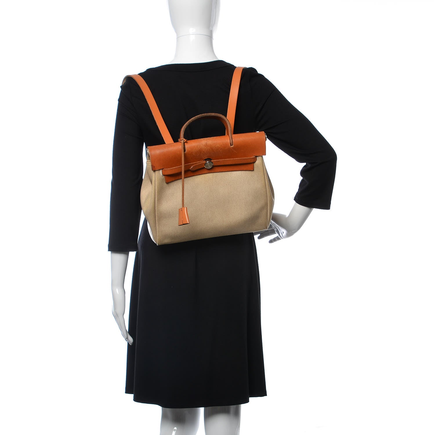 Hermes Toile Vache Calfskin Herbag 30 PM Backpack Natural 2 of 17
