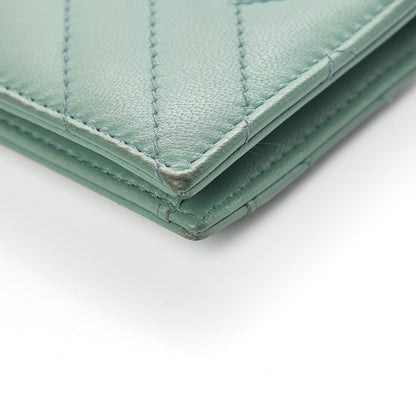 Chanel Lambskin Chevron Quilted Card Holder Wallet Green 9 of 17