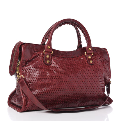 Balenciaga Agneau Laser Cut Cross Classic Gold Hardware City Rouge Lie De Vin 3 of 9