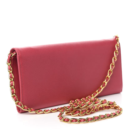 Prada Saffiano Metal Oro Chain Wallet Peonia 2 of 14