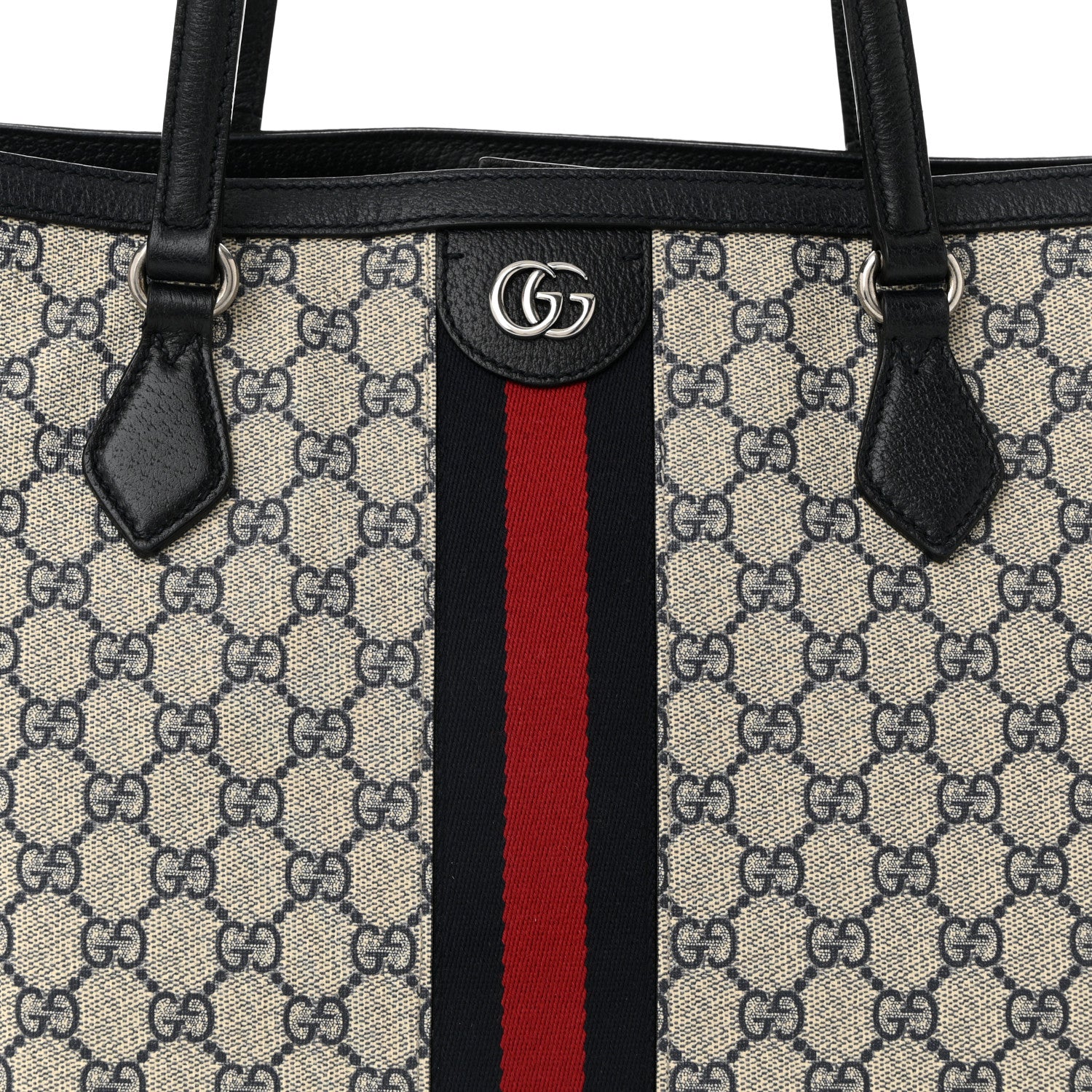 Gucci GG Supreme Monogram Textured Calfskin Web Medium Ophidia Shopping Tote Beige Blue 8 of 10