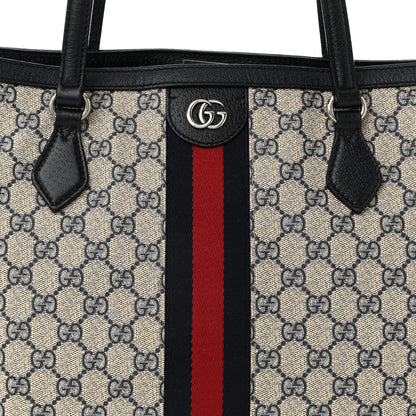 Gucci GG Supreme Monogram Textured Calfskin Web Medium Ophidia Shopping Tote Beige Blue 8 of 10