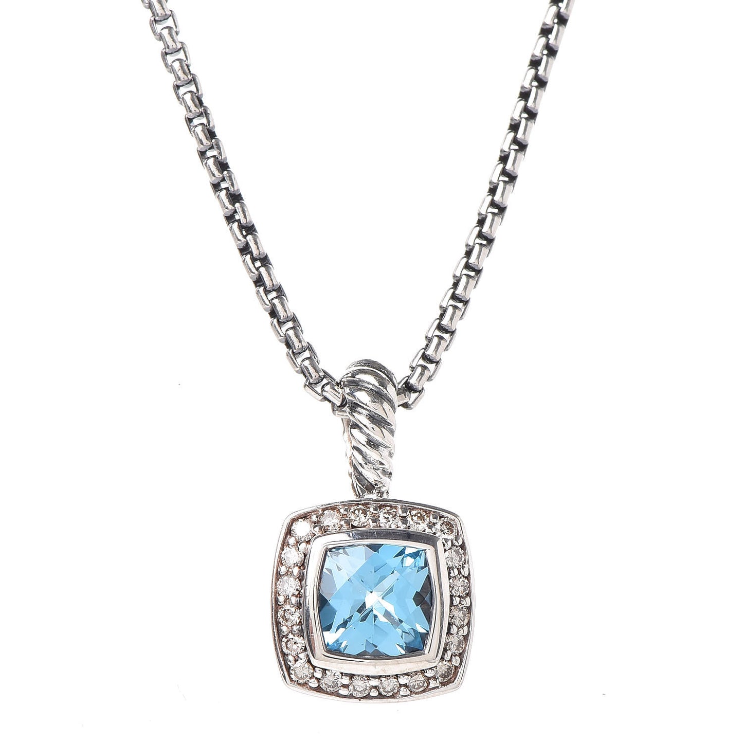 Sterling Silver 14K Yellow Gold Diamond Blue Topaz 7mm Petite Albion Pendant Necklace