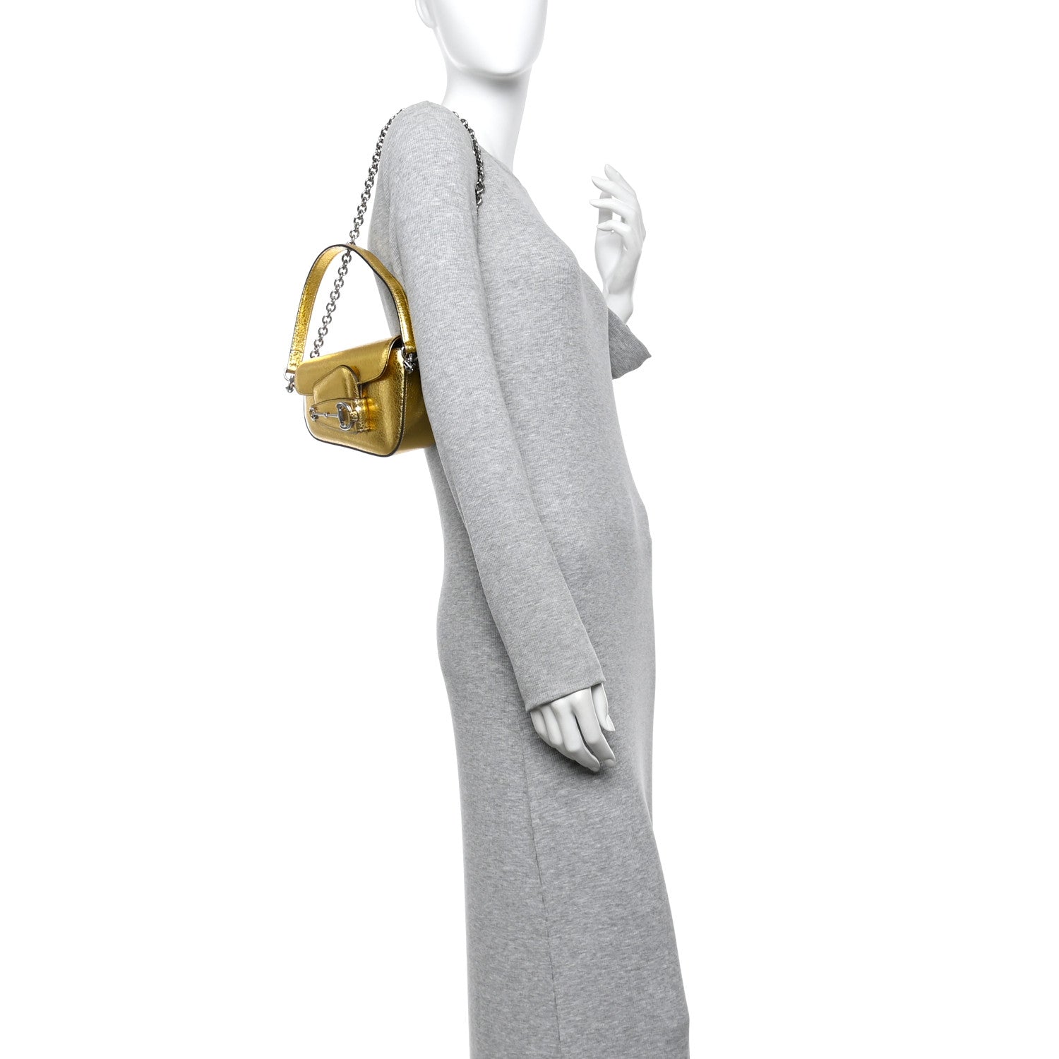 Gucci Metallic Demetra Mini Horsebit 1955 Asymmetric Shoulder Bag Gold 2 of 12