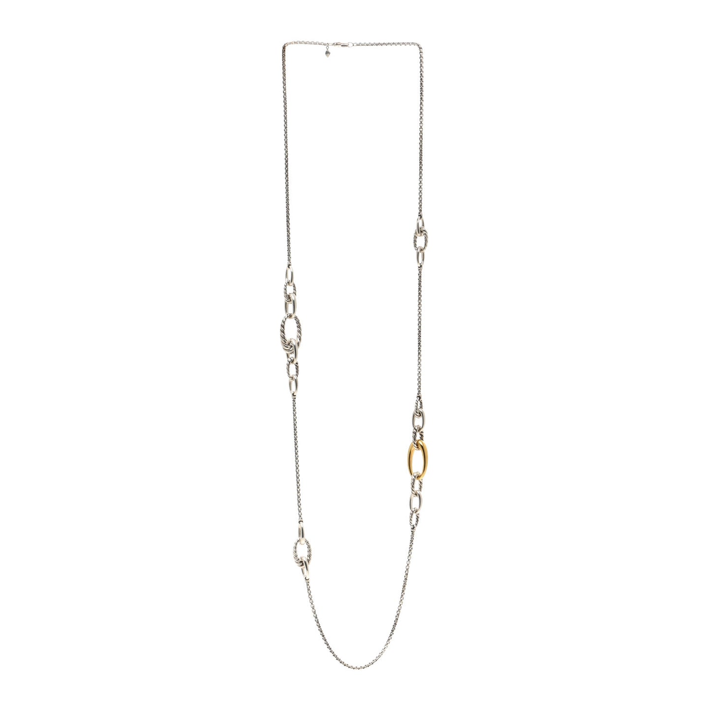 Sterling Silver 18K Yellow Gold Oval Link Long Necklace