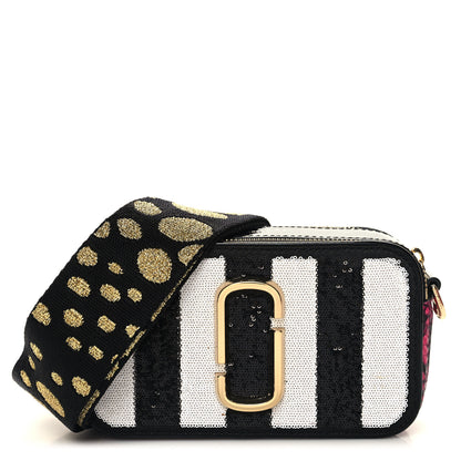 Marc Jacobs Metallic Sequin Snake Embossed Calfskin Stripe Snapshot Camera Bag Black White Pink 1 of 10