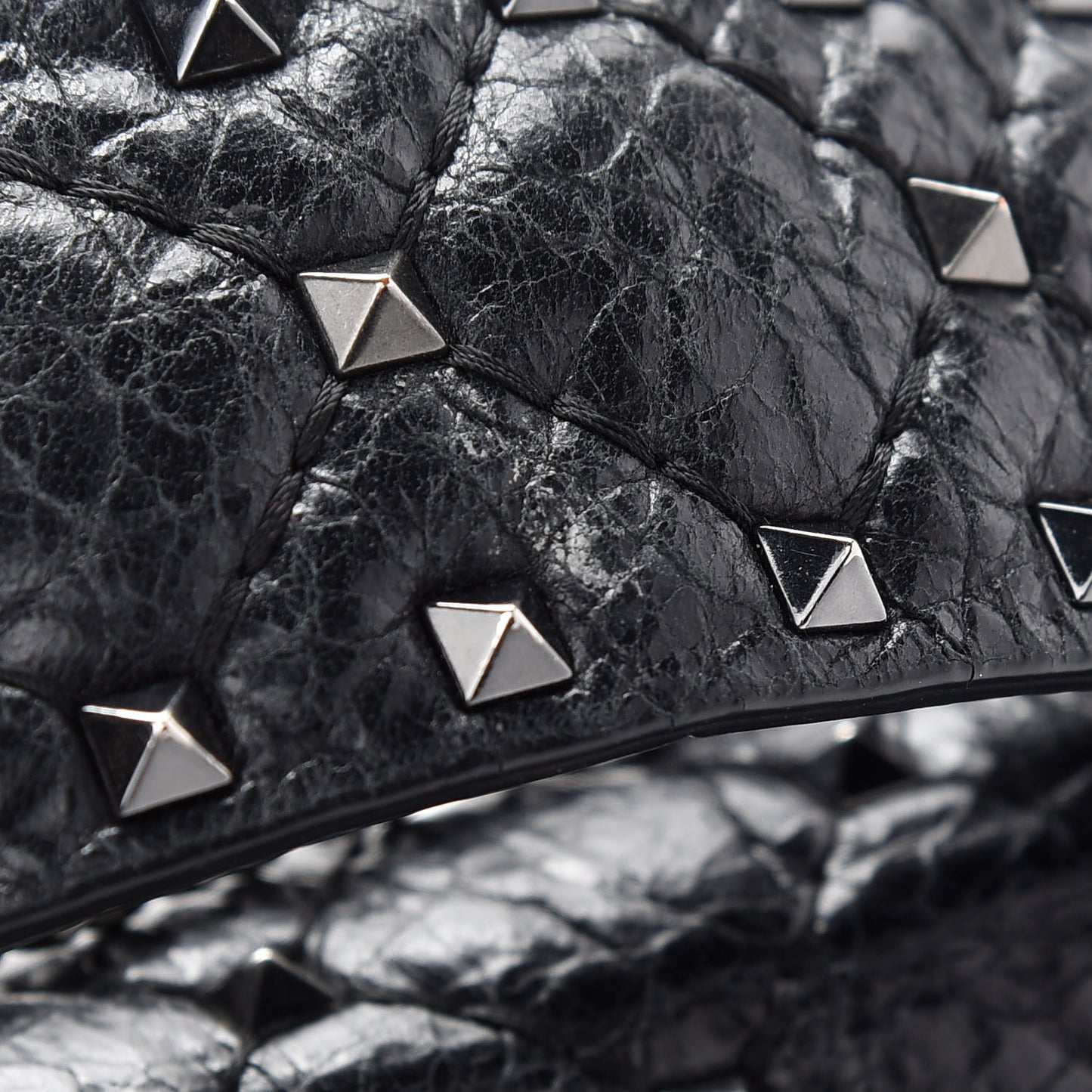 Craquele Nappa Small Rockstud Spike Shoulder Bag Black