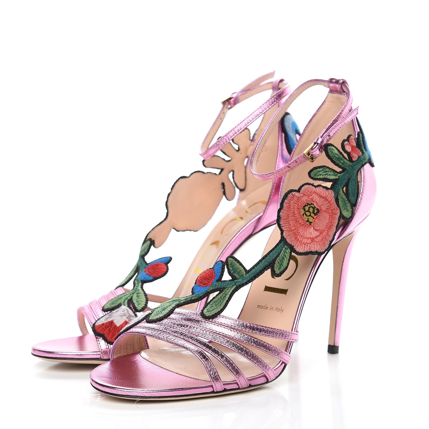 Gucci Metallic Nappa Ophelia High Heel Sandals 39.5 Rosa 3 of 9
