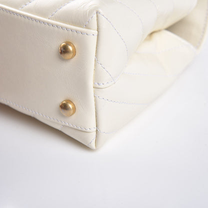 Chanel Calfskin Lizard Chevron Quilted Mini Coco Handle Flap White 9 of 10