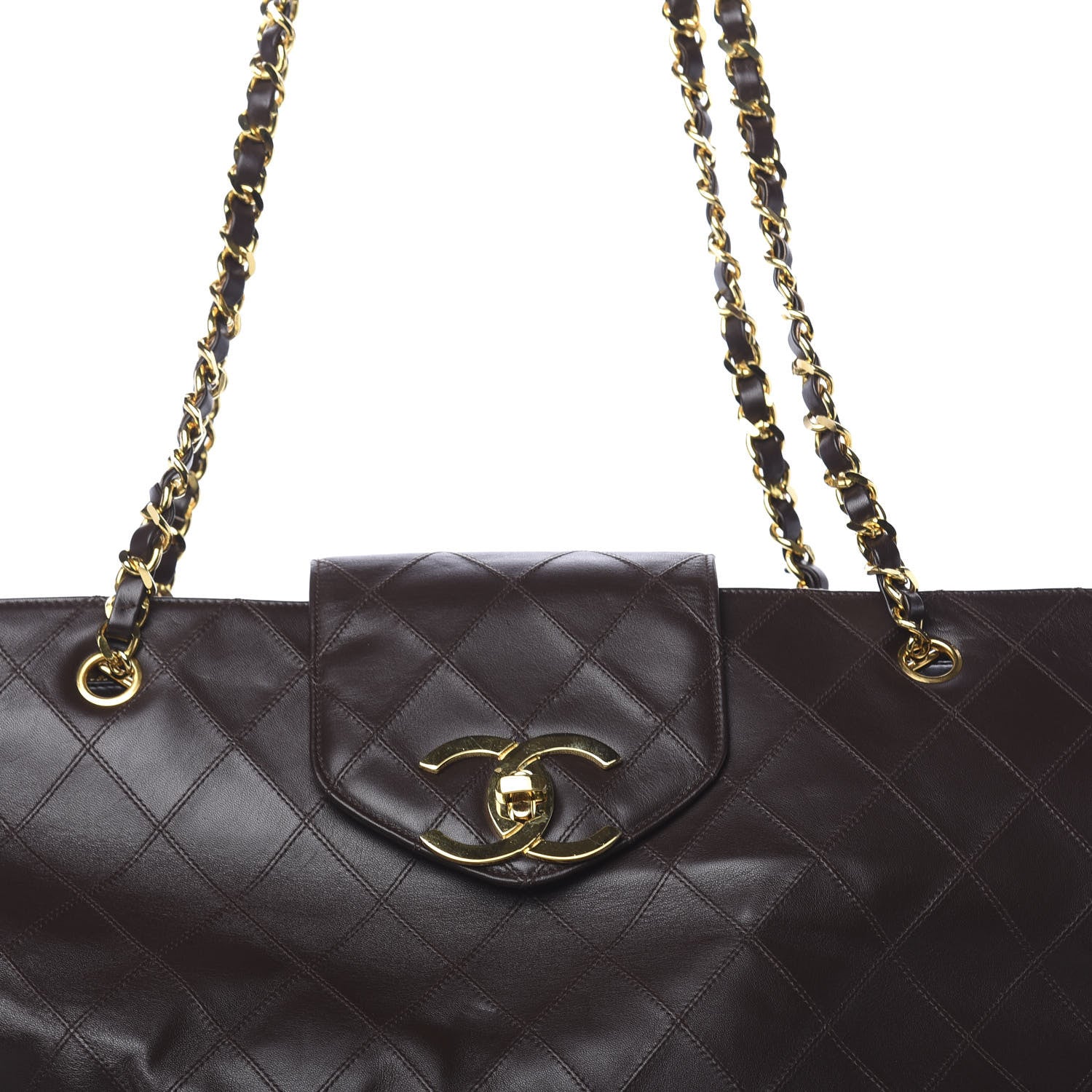 Chanel Calfskin Stitched XL Weekender Brown 12 of 14