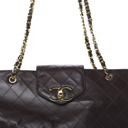 Chanel Calfskin Stitched XL Weekender Brown 12 of 14