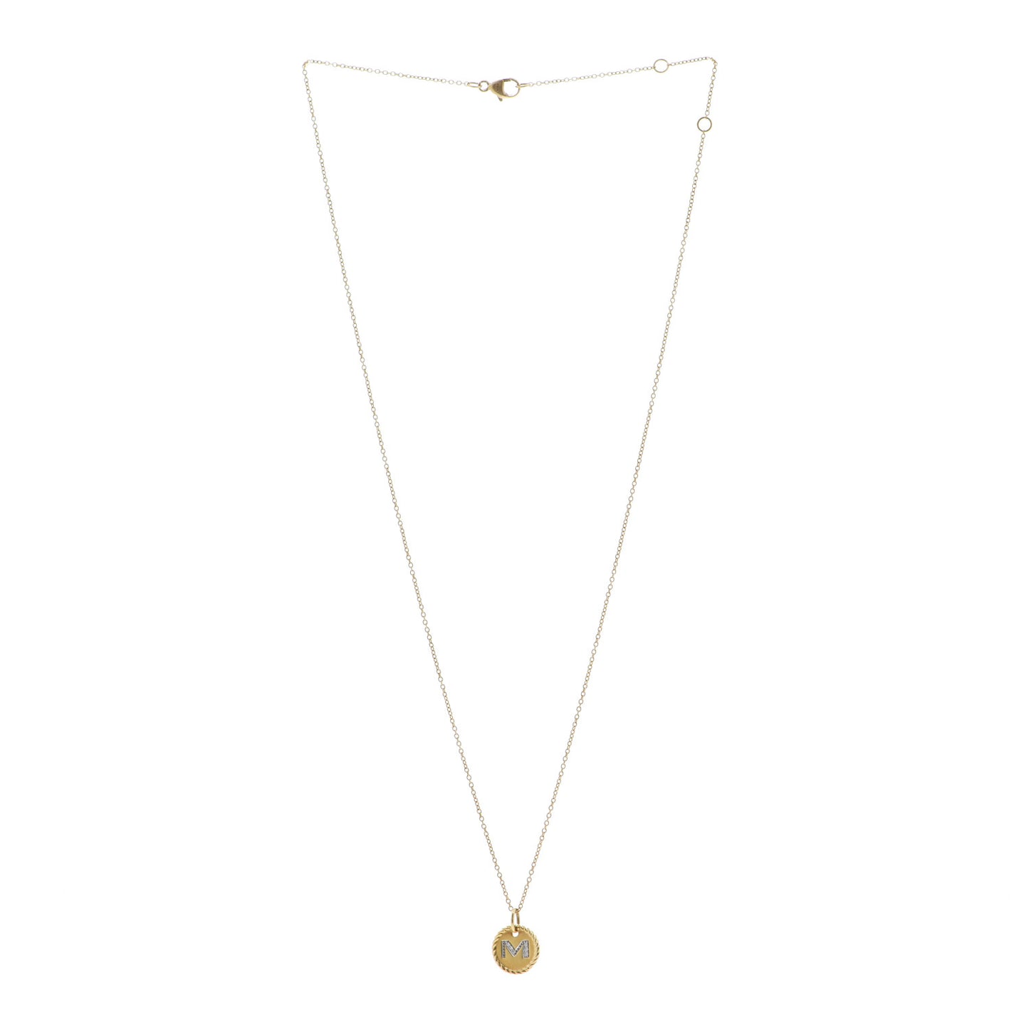 18K Yellow Gold Diamond Initial M Charm Necklace
