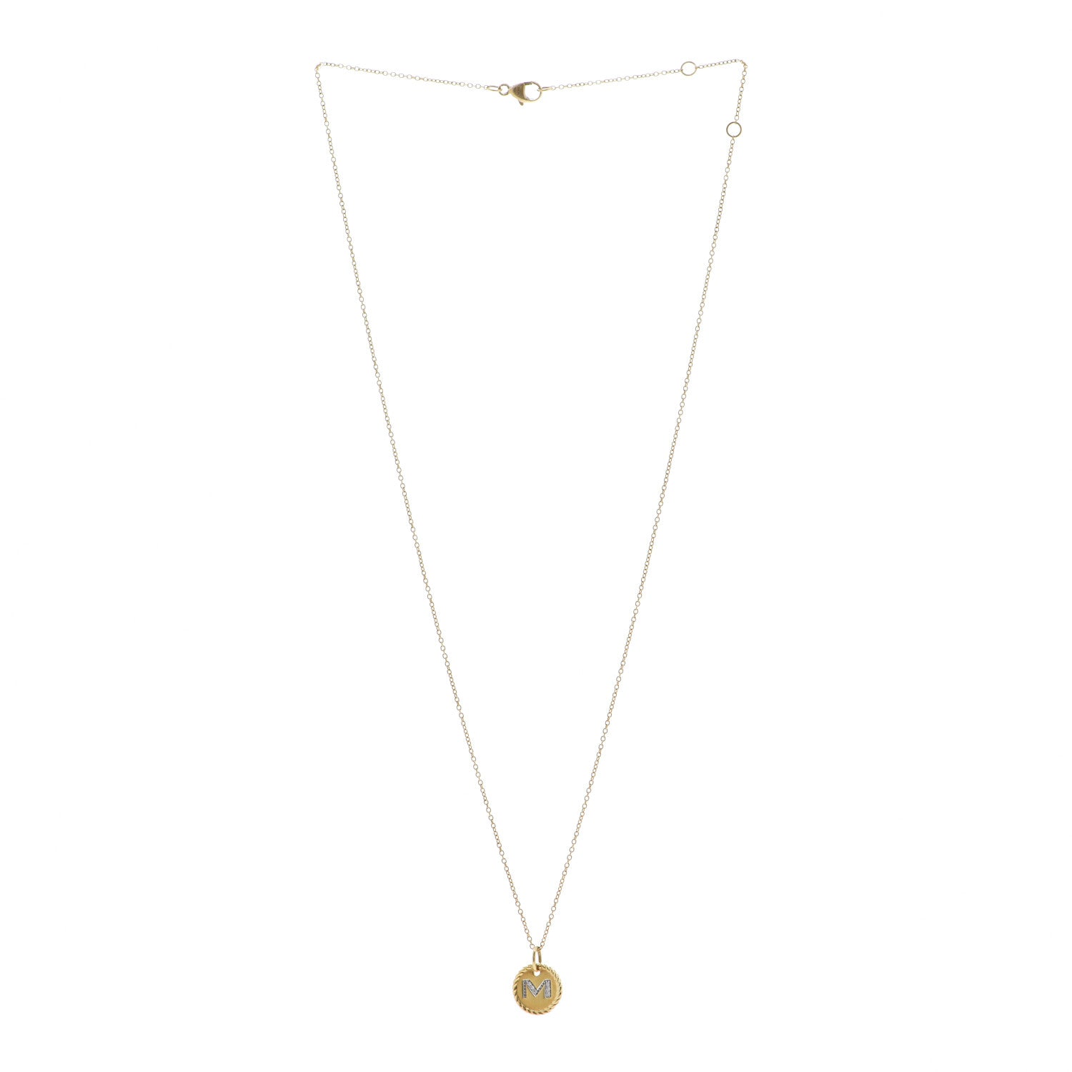 David Yurman 18K Yellow Gold Diamond Initial M Charm Necklace 3 of 4