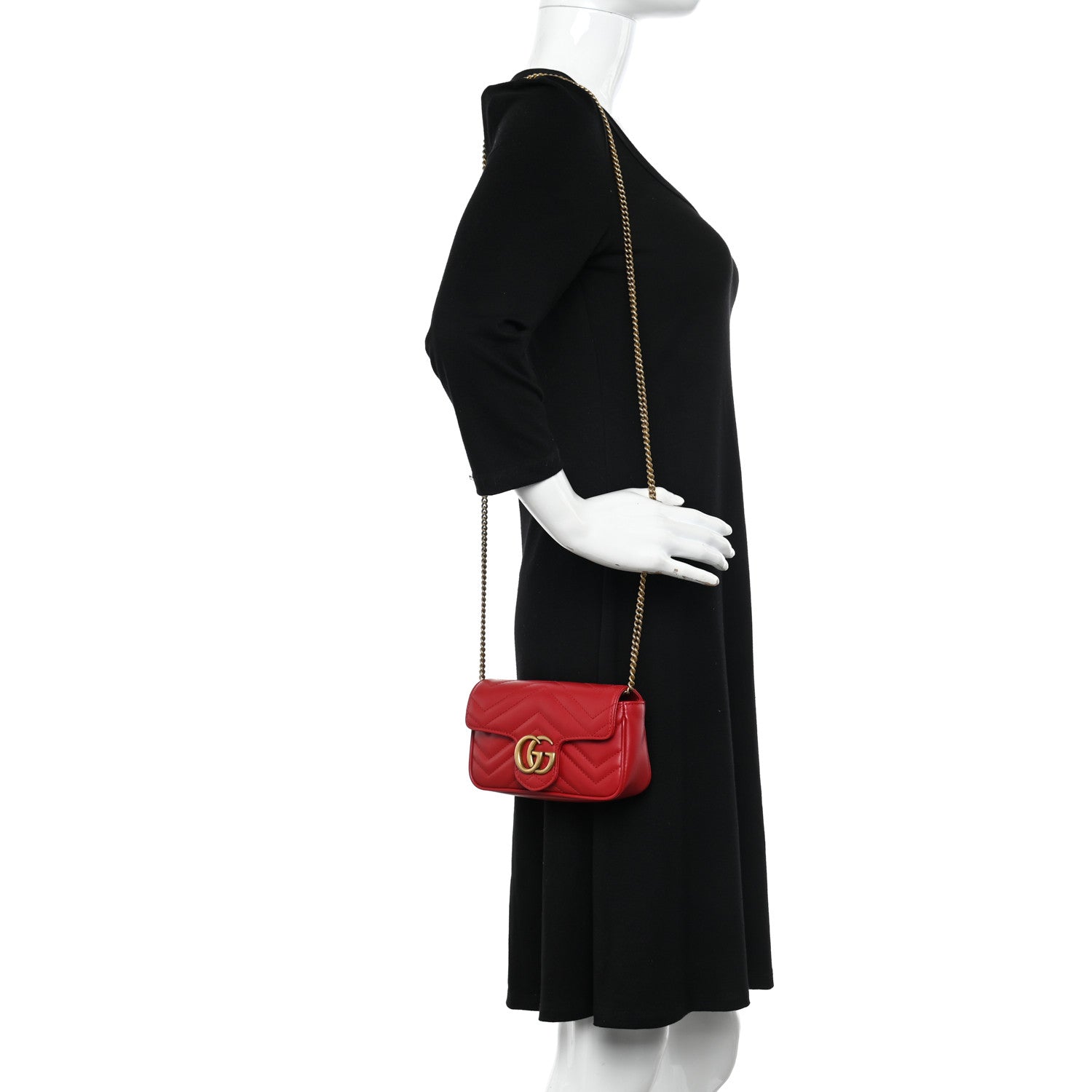 Gucci Calfskin Matelasse Super Mini GG Marmont Shoulder Bag Hibiscus Red 2 of 11