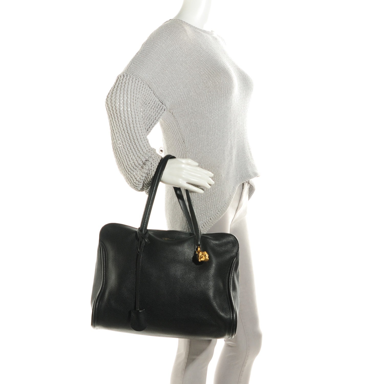 Alexander McQueen Pebbled Calfskin Medium Skull Padlock Zip Around Tote Black 2 of 7