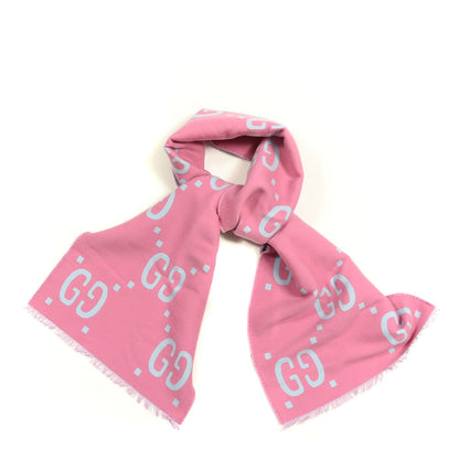 Gucci Wool Silk Monogram Jumbo GG Freedom Scarf Roseate Sky Blue 1 of 4