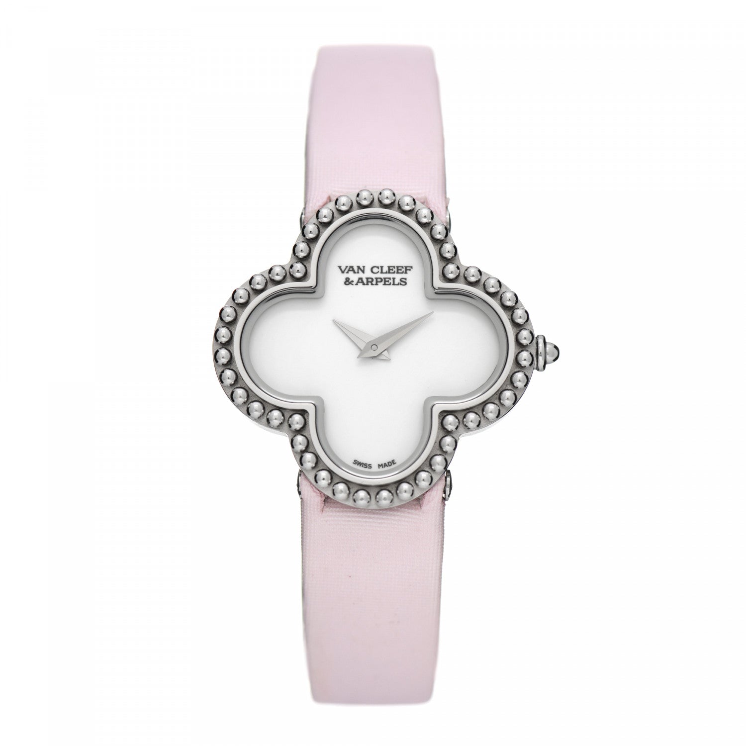 Van Cleef & Arpels 18K White Gold Satin Mother of Pearl 26mm Alhambra Quartz Watch Pink 1 of 5