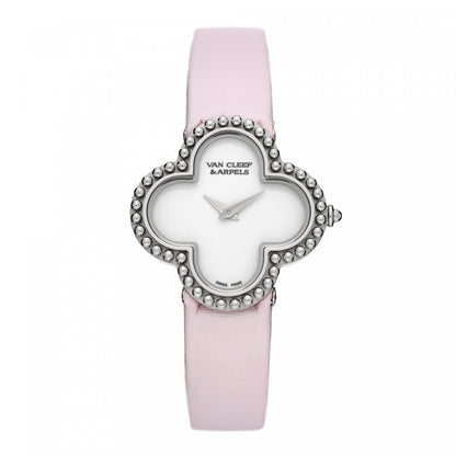 Van Cleef & Arpels 18K White Gold Satin Mother of Pearl 26mm Alhambra Quartz Watch Pink 1 of 5