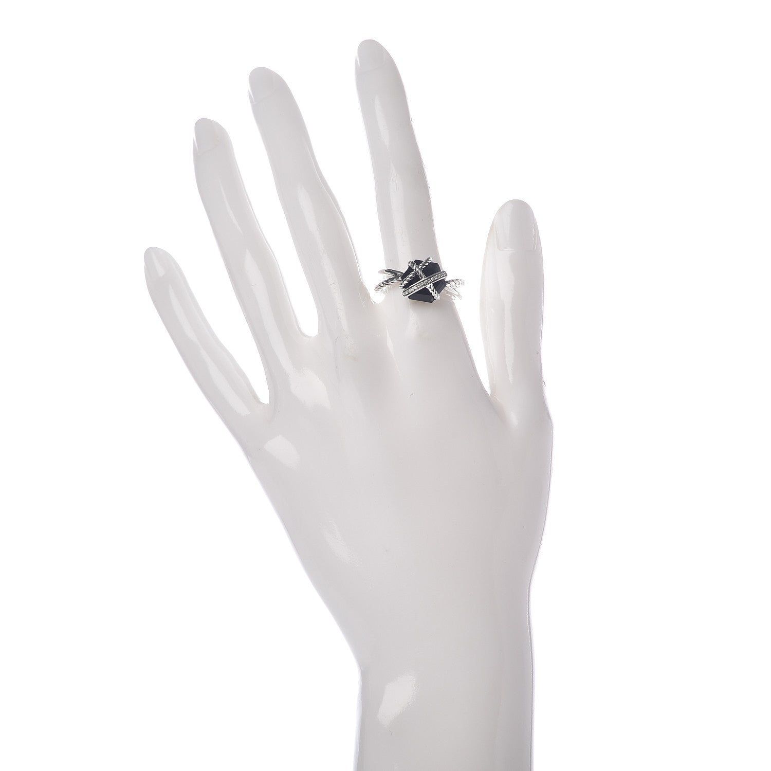 David Yurman Sterling Silver Diamond Black Onyx 10mm Cable Wrap Ring 59 8.75 2 of 5
