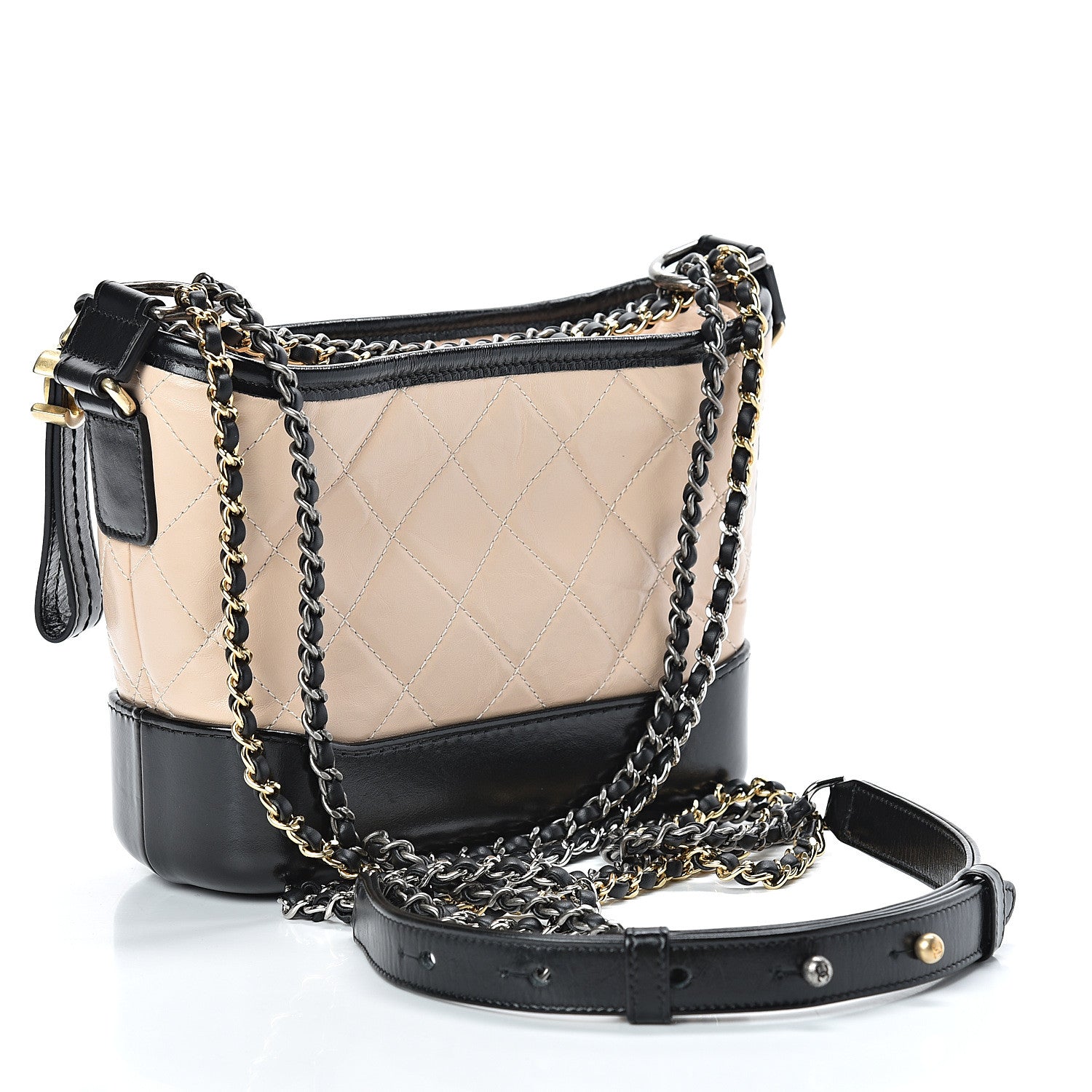 Chanel Aged Calfskin Quilted Small Gabrielle Hobo Beige Black 3 of 12