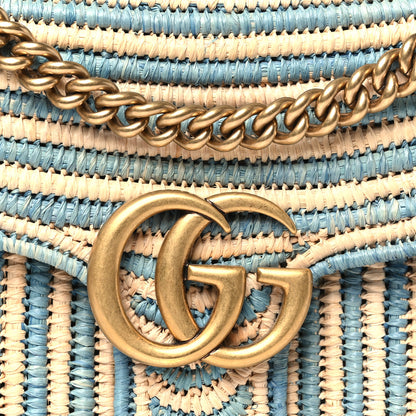 Gucci Raffia Woven Small GG Marmont Shoulder Bag Natural Light Blue 8 of 11