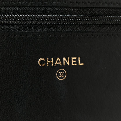 Chanel Lambskin Camellia Embossed Wallet On Chain WOC Black Gold 6 of 11
