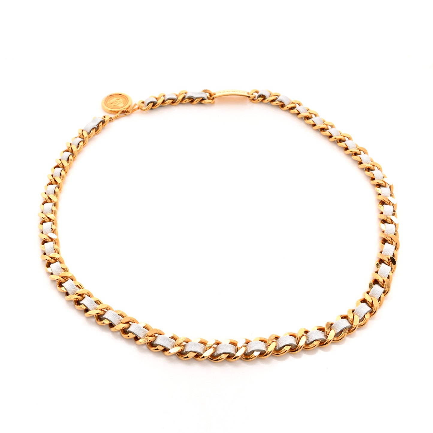 Lambskin CC Medallion Chain Belt White Gold