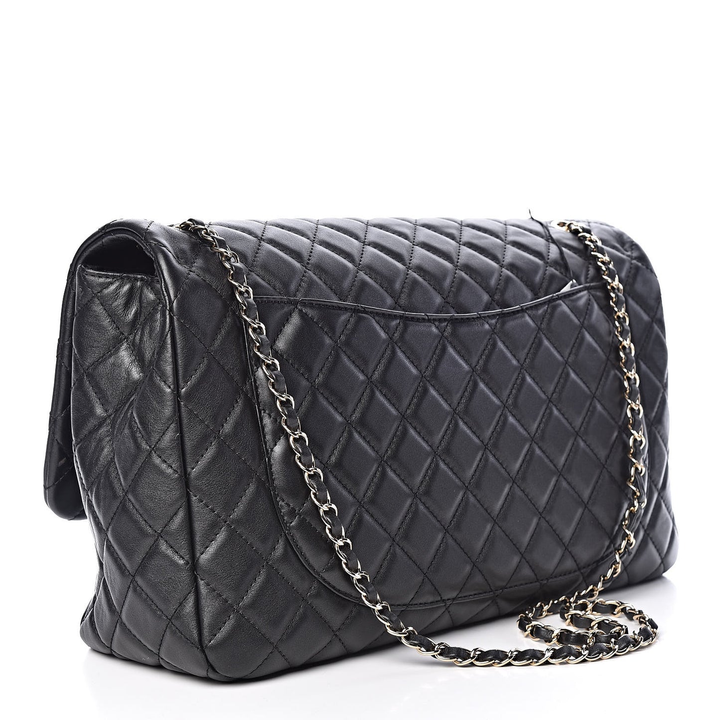 Calfskin Quilted Small XXL Travel Flap Bag Black