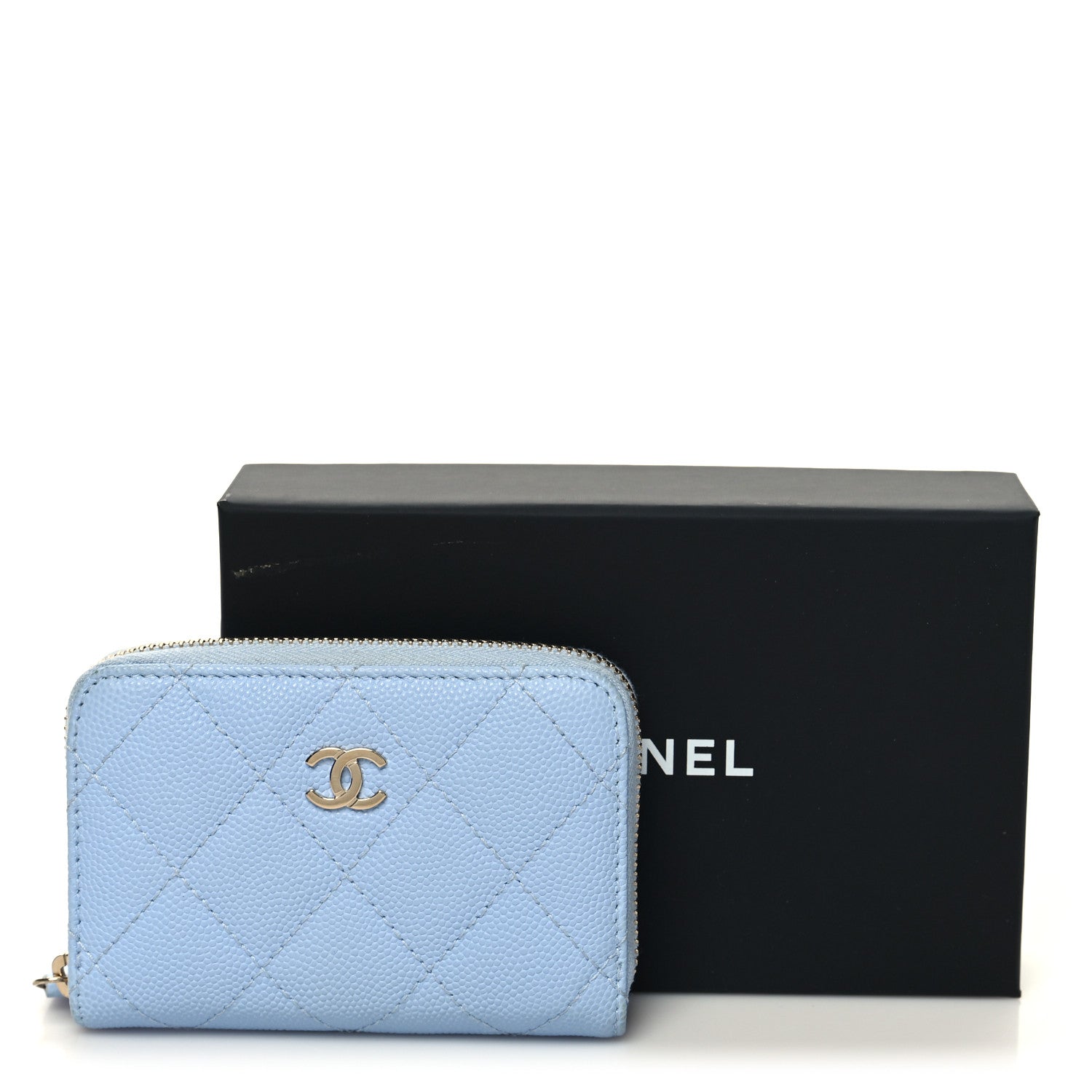 Chanel Caviar Quilted Zip Coin Purse Light Blue 9 of 9