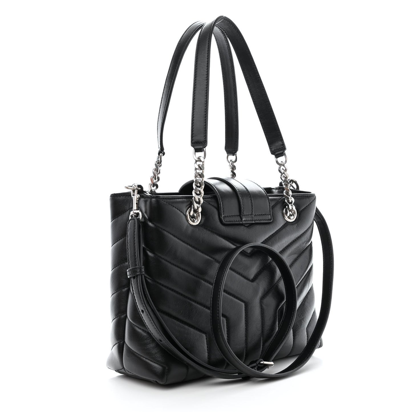Calfskin Y Quilted Monogram Small Loulou Shopper Black