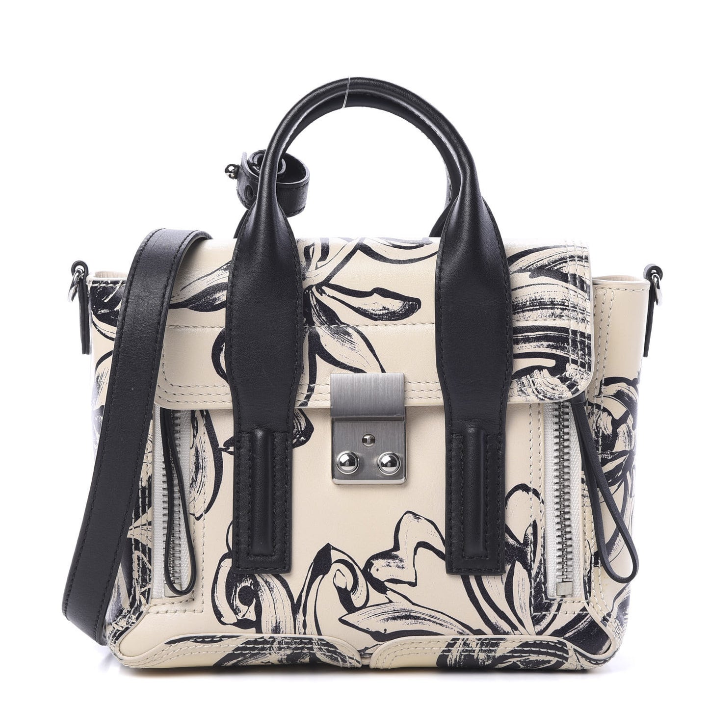 3.1 Calfskin Floral Print Mini Pashli Satchel Off White Black